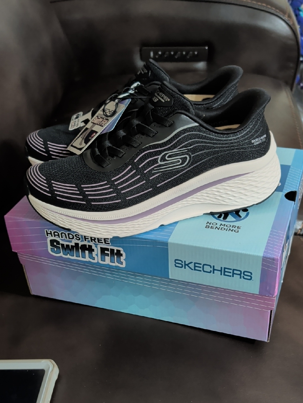 Skechers Women’s Black with Light Purple Swift Fit Sneakers